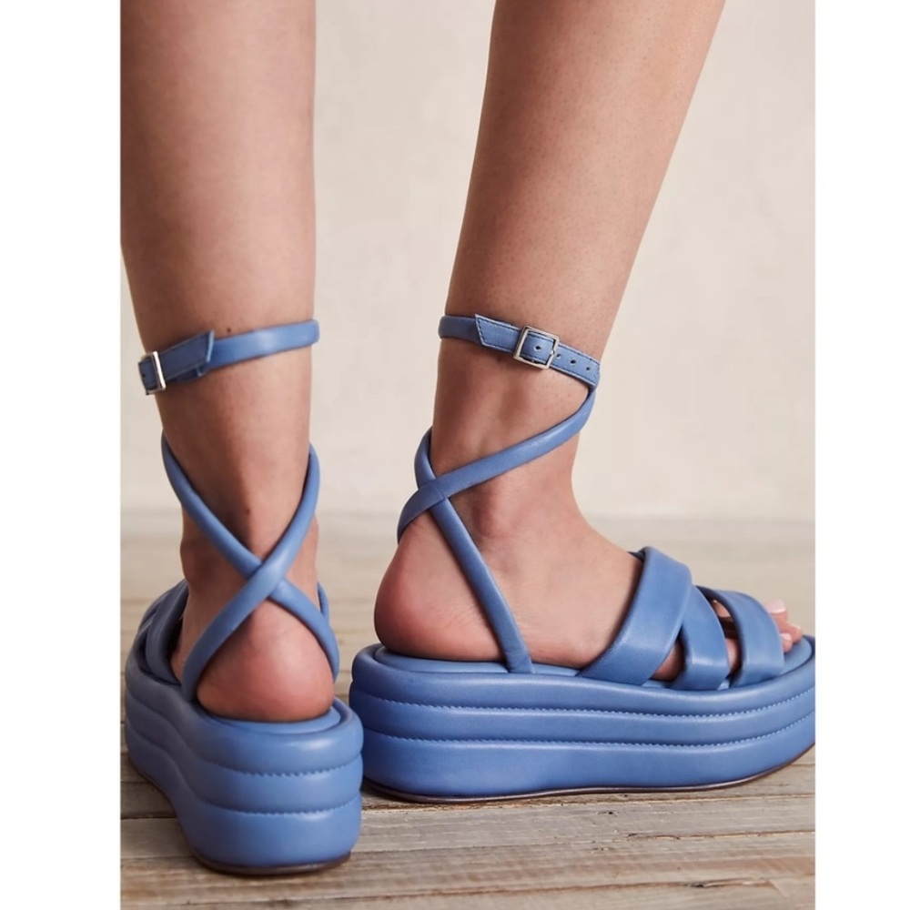 Free People Blue Strappy Platform Sandals Harper 38